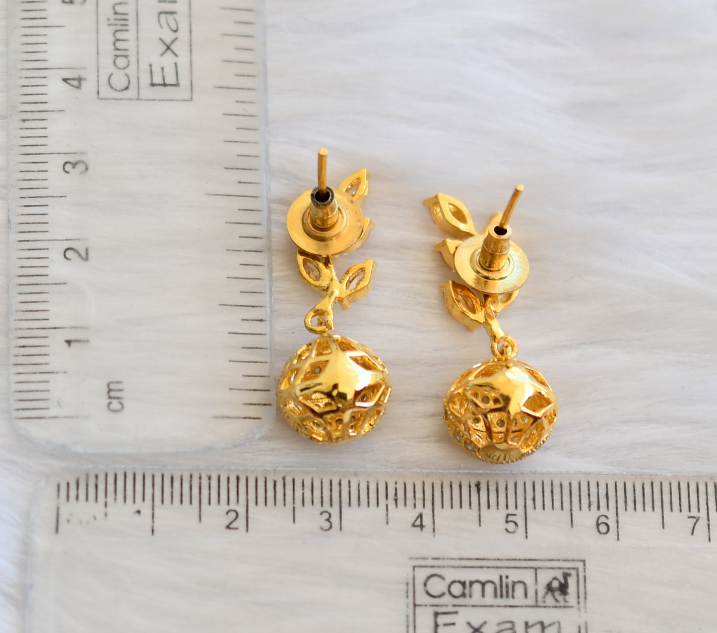 Gold tone cz gold stone ball earrings dj-19305