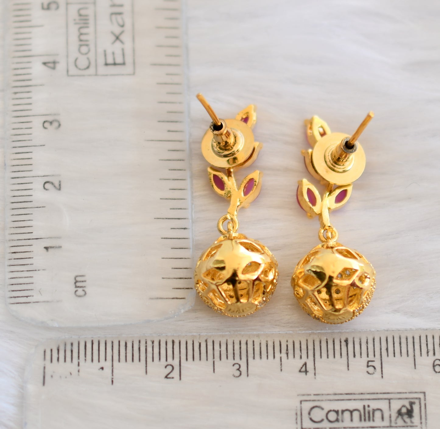 Gold tone cz ruby ball earrings dj-19302
