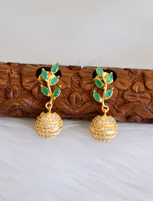 Gold tone cz emerald ball earrings dj-19304