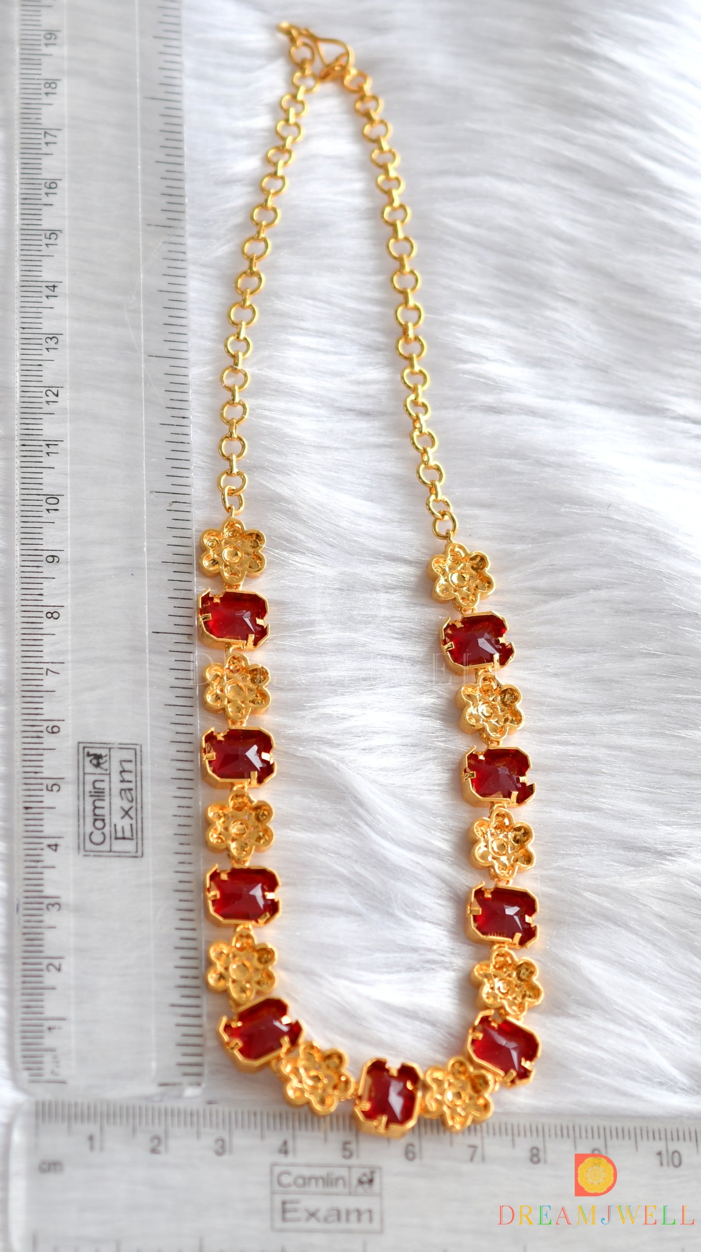 Gold tone block Red stone flower sufi necklace dj-37612