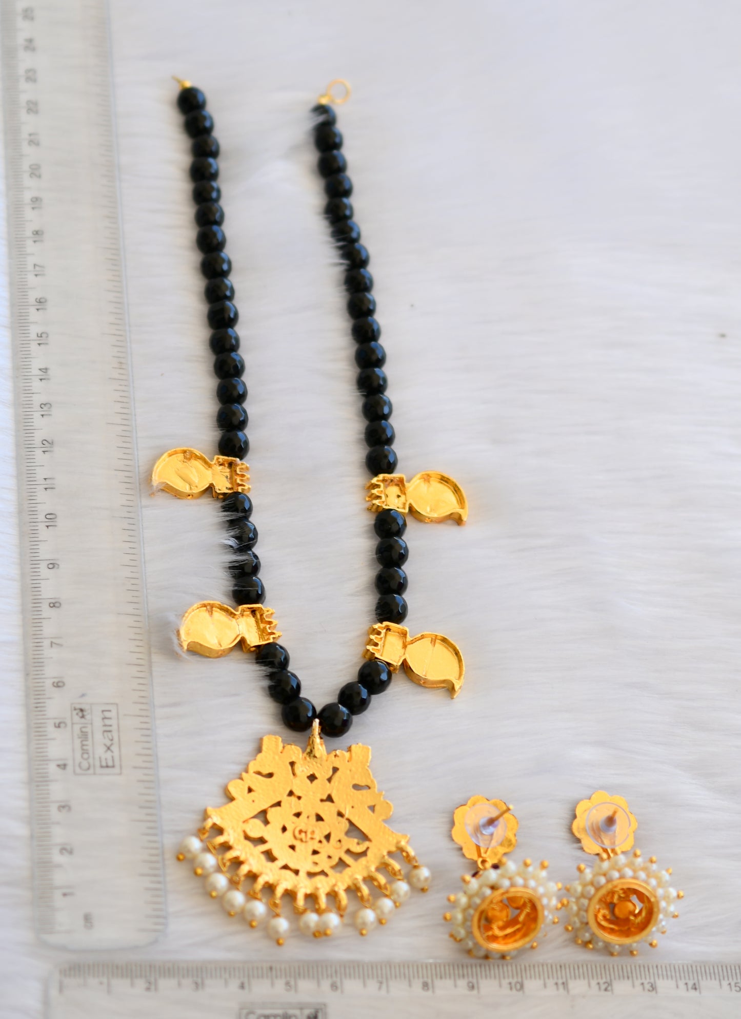 Gold tone kemp-green mango black beaded necklace set dj-19356