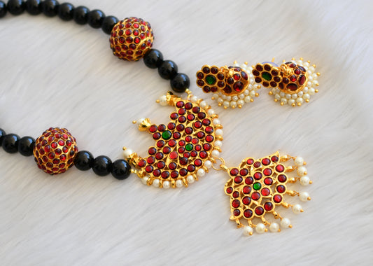 Gold tone kemp-green moon pearl black beaded necklace set dj-19354