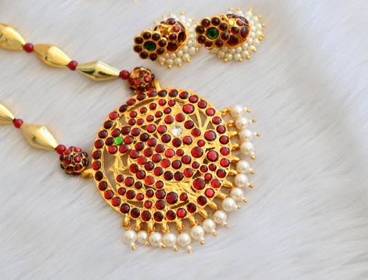 Gold tone kemp-green rudhra ball pearl swan necklace set dj-19353