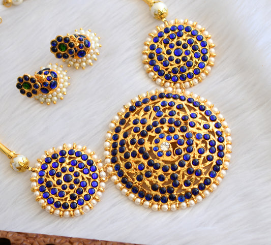 Gold tone blue-green round pendant kemp Hasli necklace set dj-19358