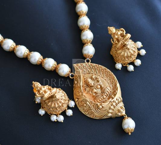Matte finish pearl lakshmi designer necklace set dj-05512