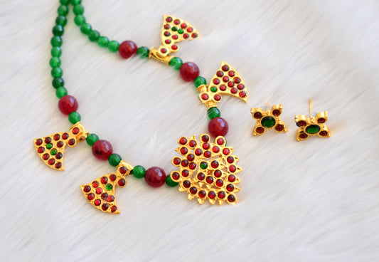 Gold tone kemp-green beaded necklace set dj-19360