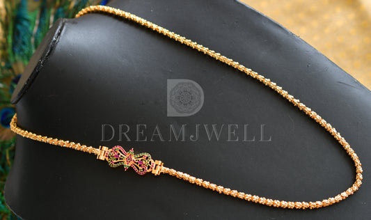 Gold tone Cz Ruby-emerald Peacock Designer Mugappu Chain dj-23263