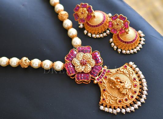 Matte finish ruby-lakshmi pearl designer necklace set dj-07284