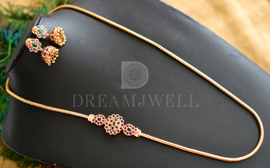 Gold tone Kemp-green mango mugappu chain set dj-31074