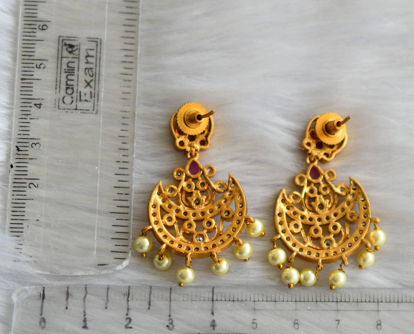 Matte finish ruby-white stone moon earrings dj-42042