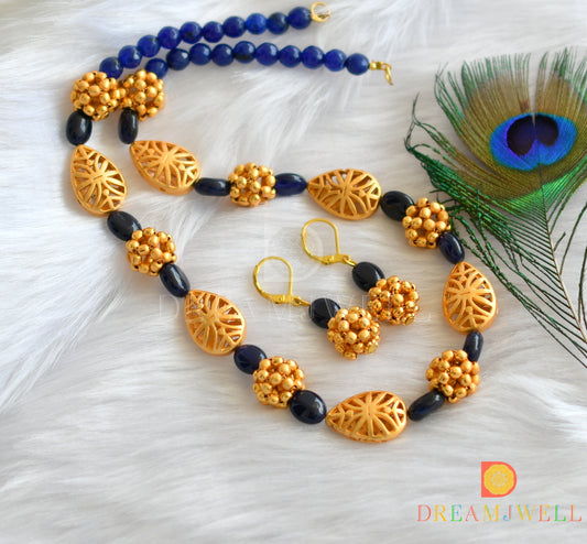 Matte finish blue beaded necklace set dj-11547