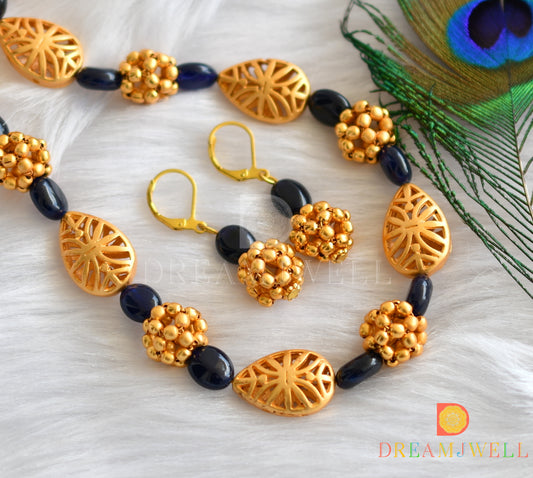 Matte finish blue beaded necklace set dj-11547