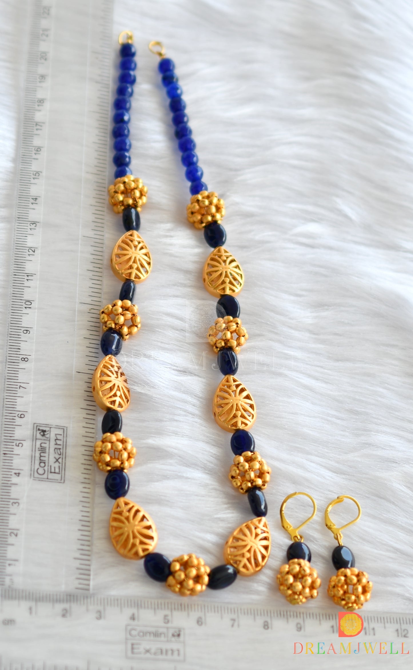 Matte finish blue beaded necklace set dj-11547