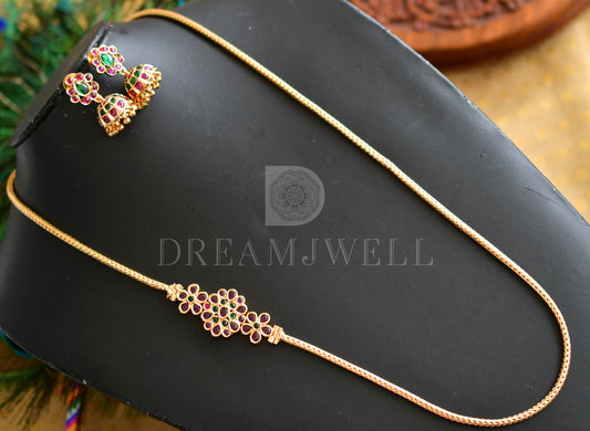 Gold tone kemp-green flower mugappu chain set dj-31073