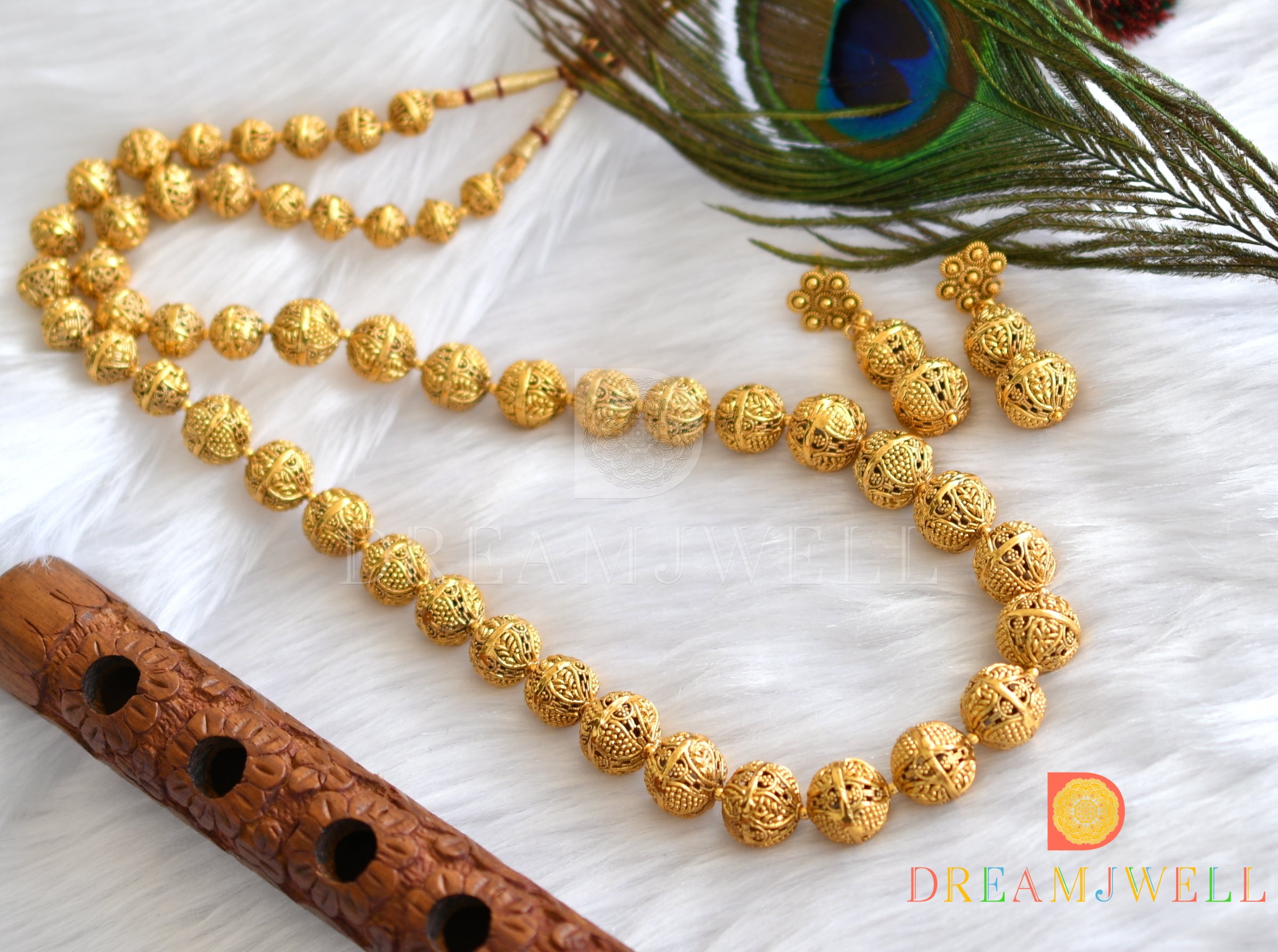 DREAMJWELL Unique Antique Balls Golden Necklace With Earrings -dj118