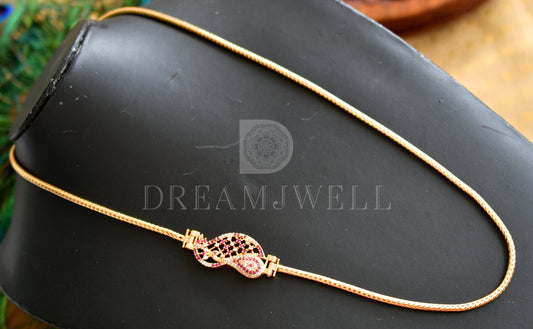 Gold Tone Ruby-white Peacock Mugappu Chain dj-25166