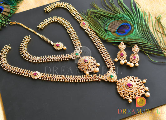 Gold tone Cz Ruby-emerald Designer Semi Bridal Set dj-19521