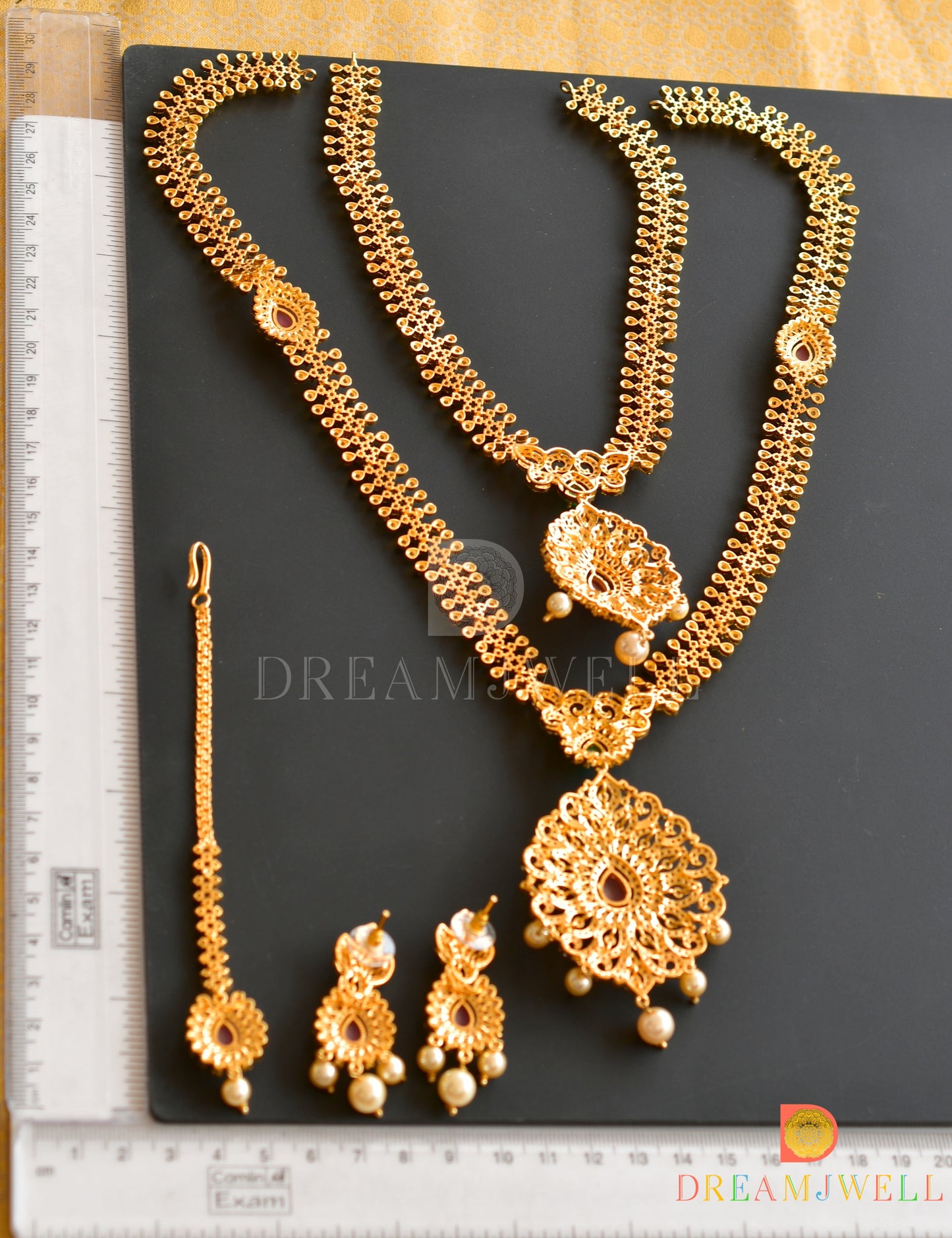 Gold tone Cz Ruby-emerald Designer Semi Bridal Set dj-19521