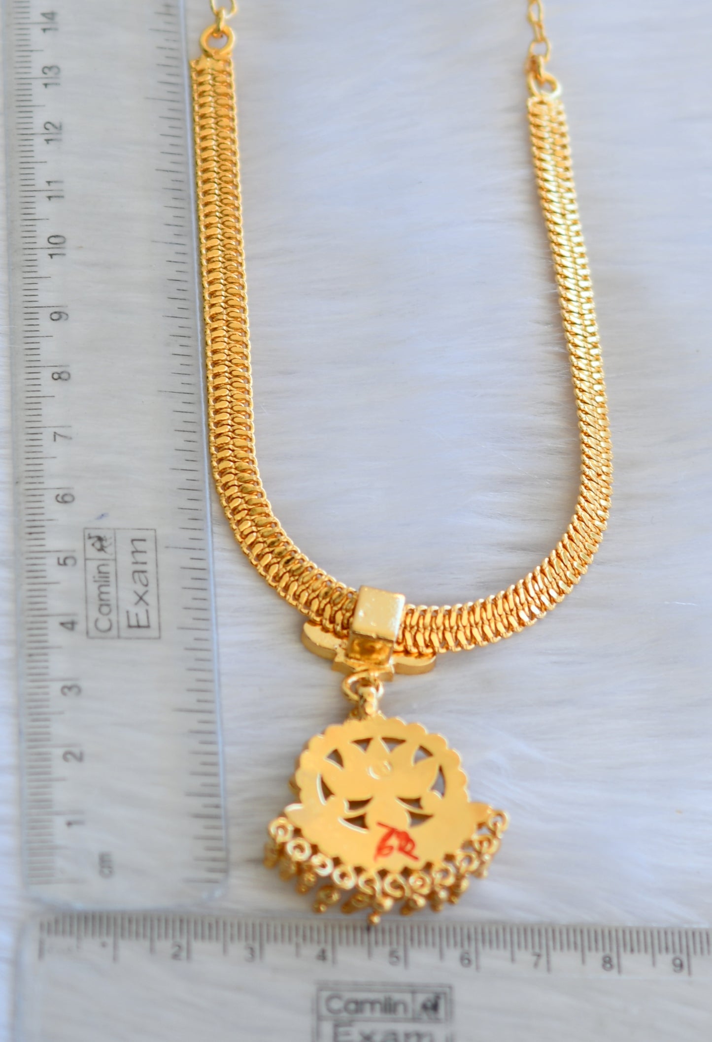 Gold tone ad ruby-green-white Lotus attigai/Necklace dj-39884