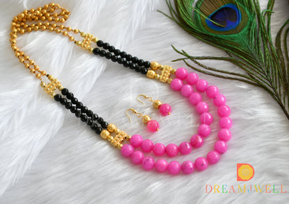 Antique pink-black agates double layer necklace set dj-11543