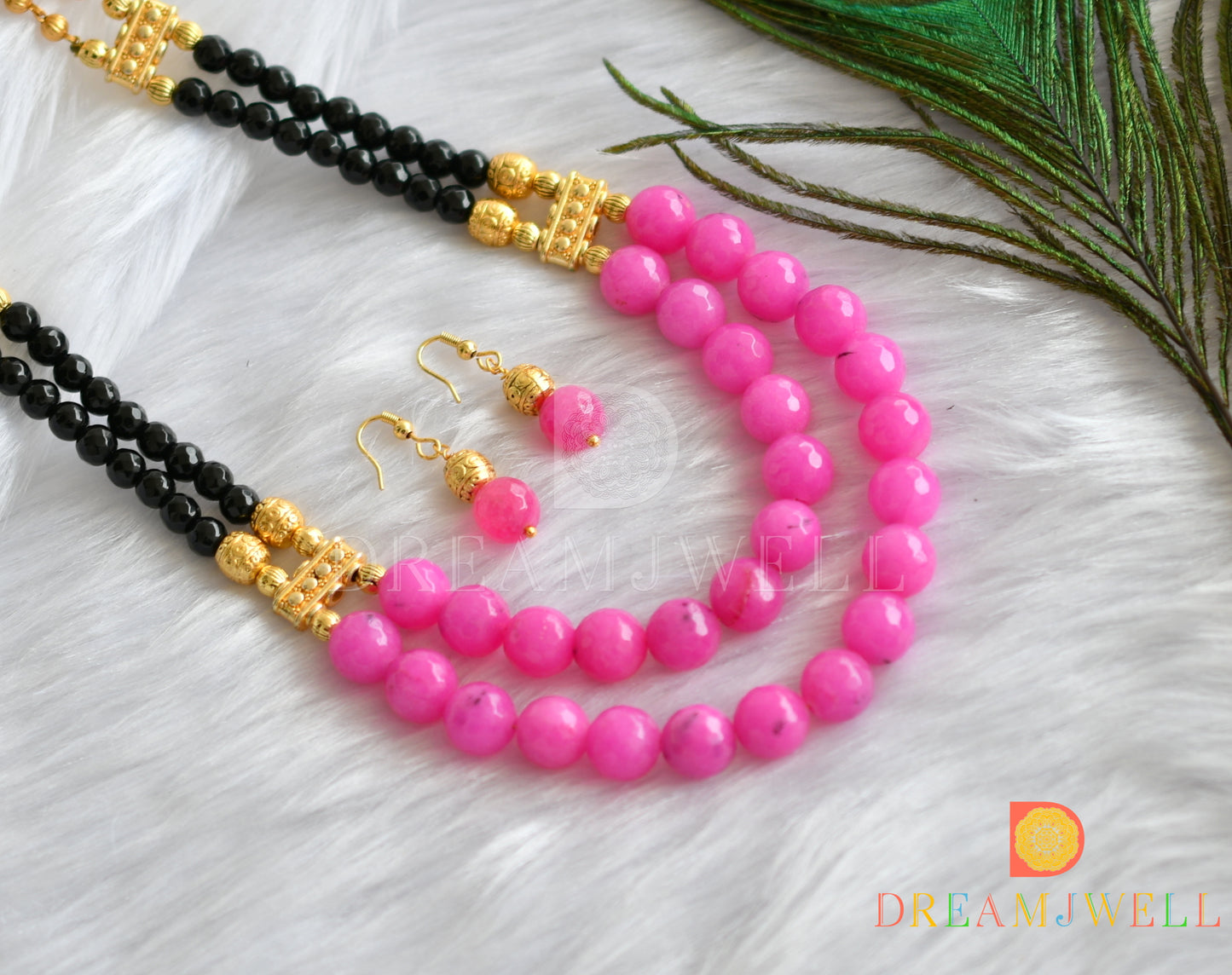 Antique pink-black agates double layer necklace set dj-11543