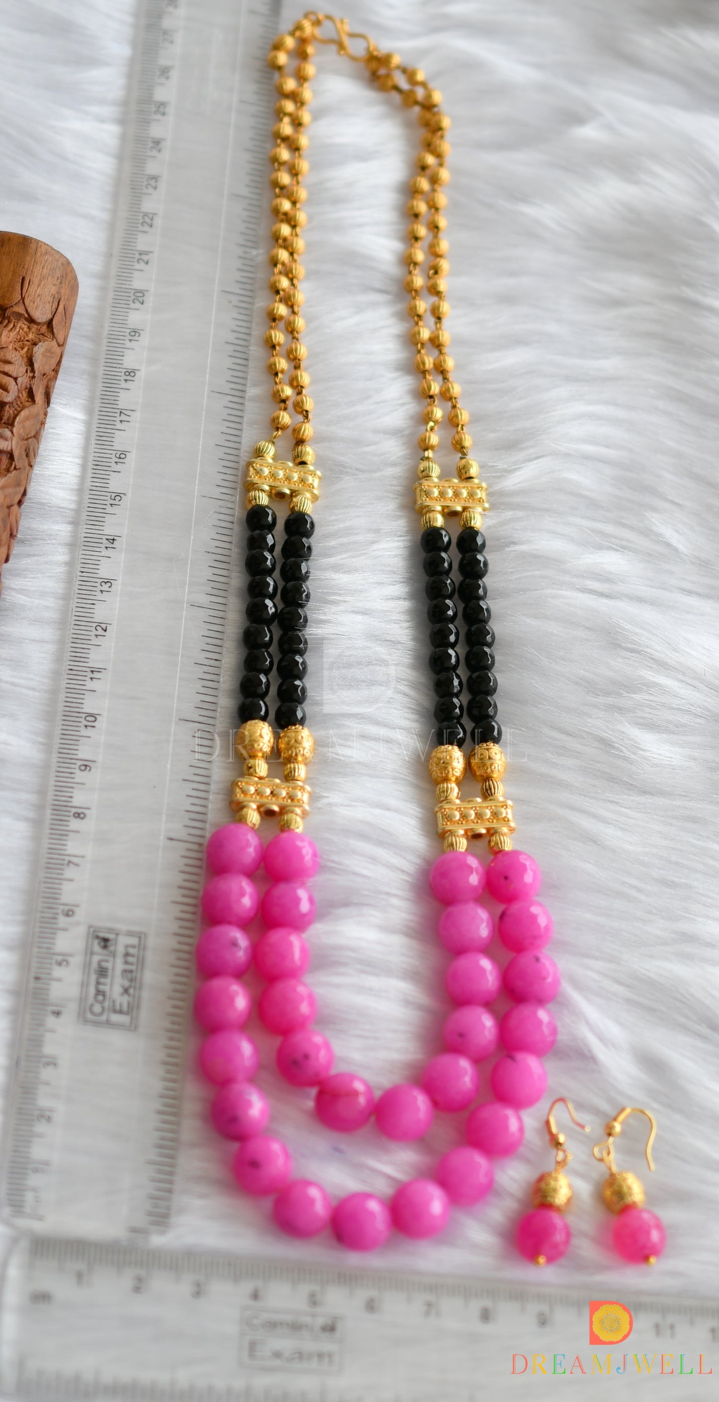 Antique pink-black agates double layer necklace set dj-11543