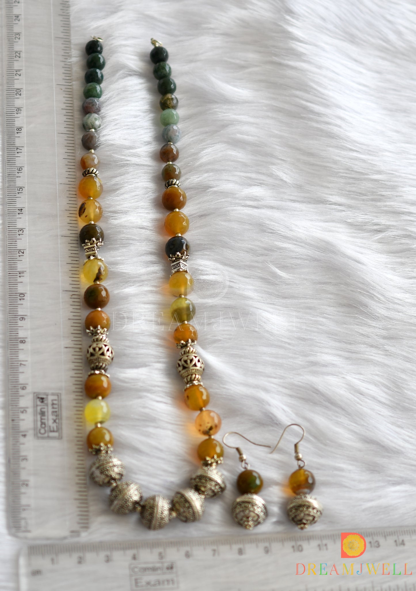 Silver tone brown beaded necklace set dj-11812