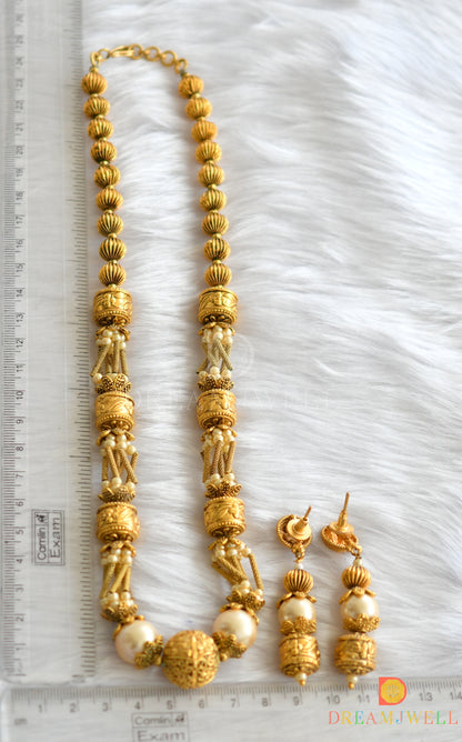 Antique gold tone pearl beaded necklace set dj-11903