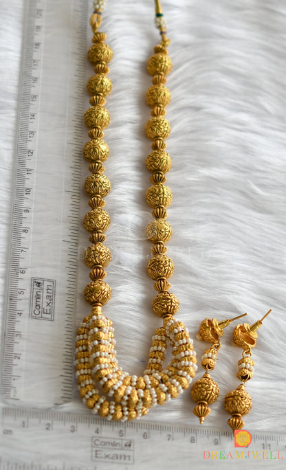 Antique gold tone pearl beaded necklace set dj-11081