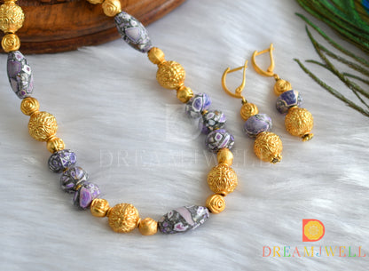 Matte finish purple beaded necklace set dj-11486