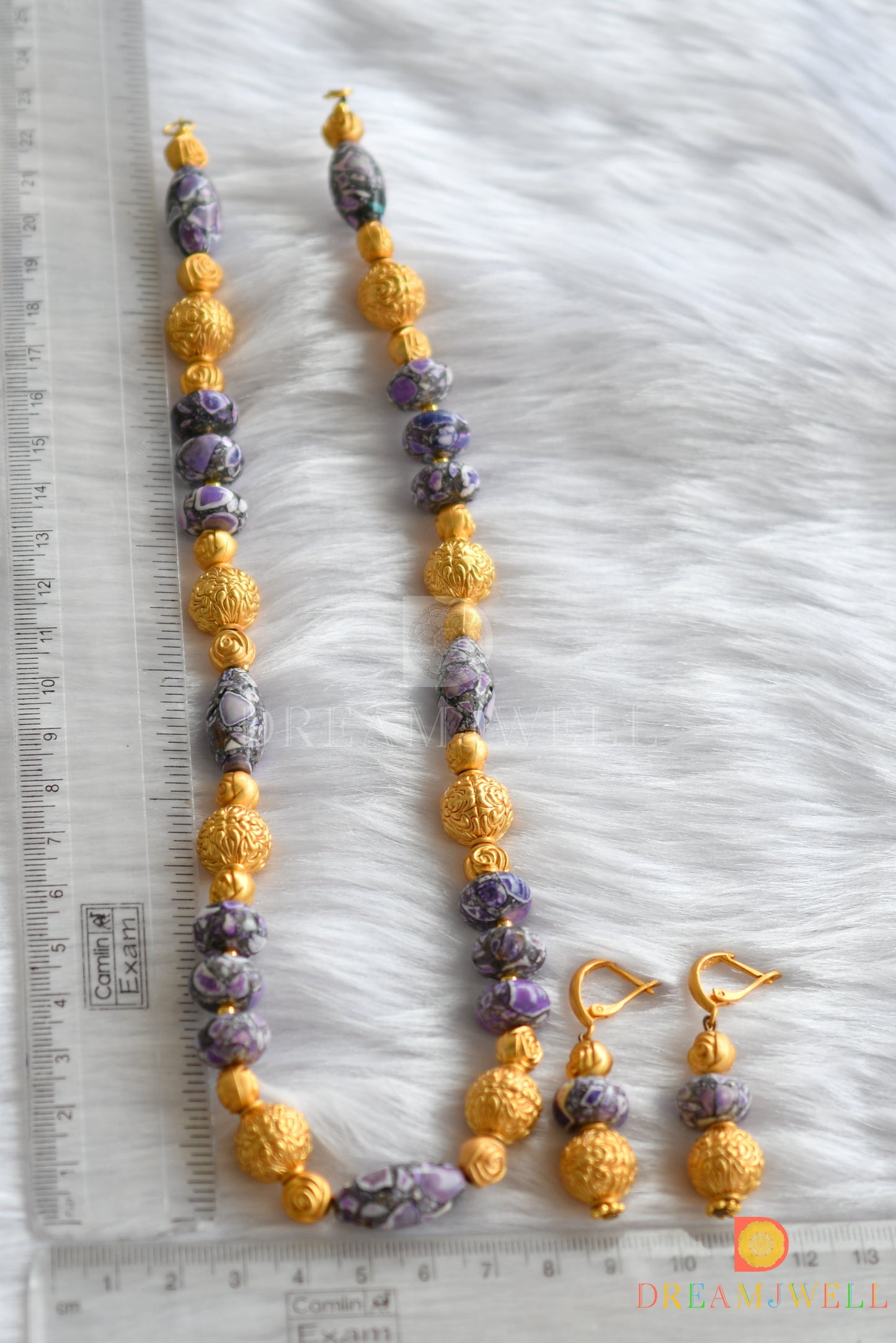 Matte finish purple beaded necklace set dj-11486