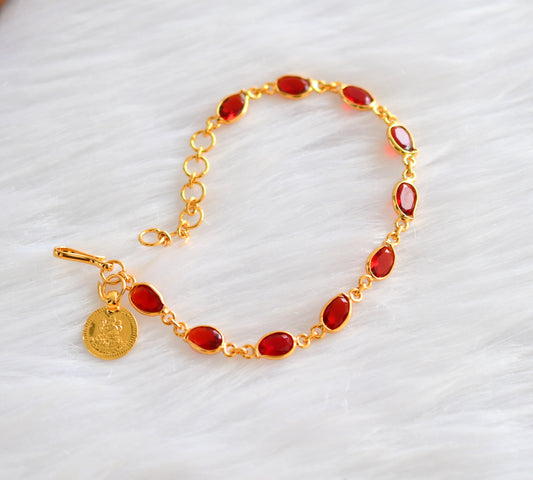 Gold tone red stone Lakshmi coin Bracelet dj-39271