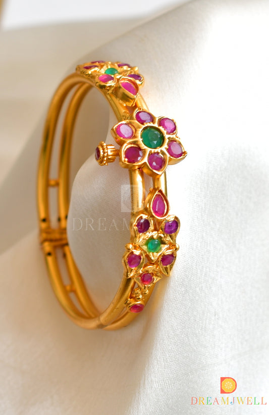 Gold tone ruby-emerald flower Kada dj-36161