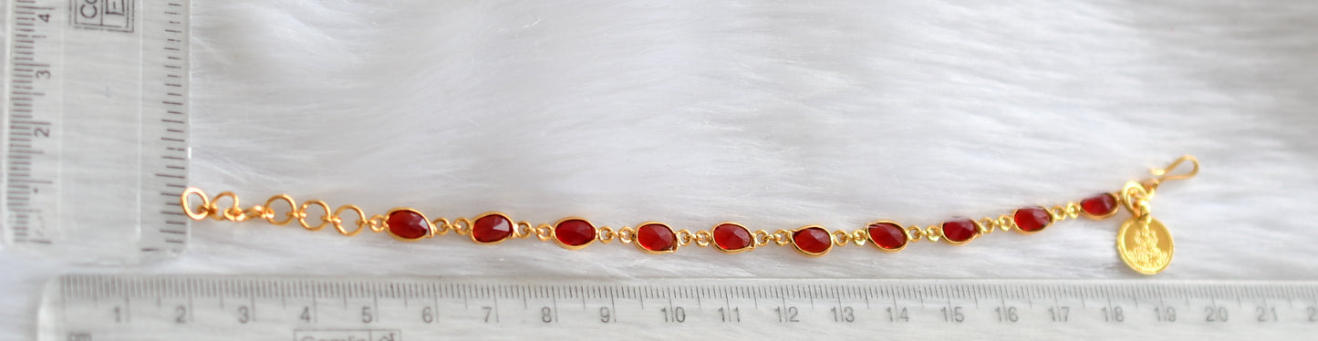 Gold tone red stone Lakshmi coin Bracelet dj-39271