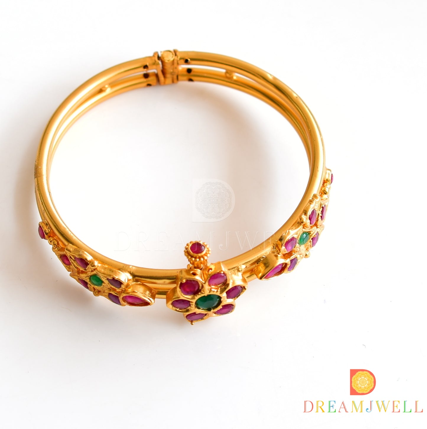 Gold tone ruby-emerald flower Kada dj-36161