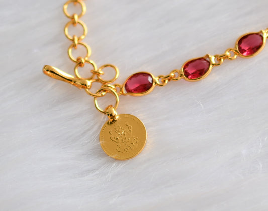 Gold tone pink stone Lakshmi coin Bracelet dj-39274