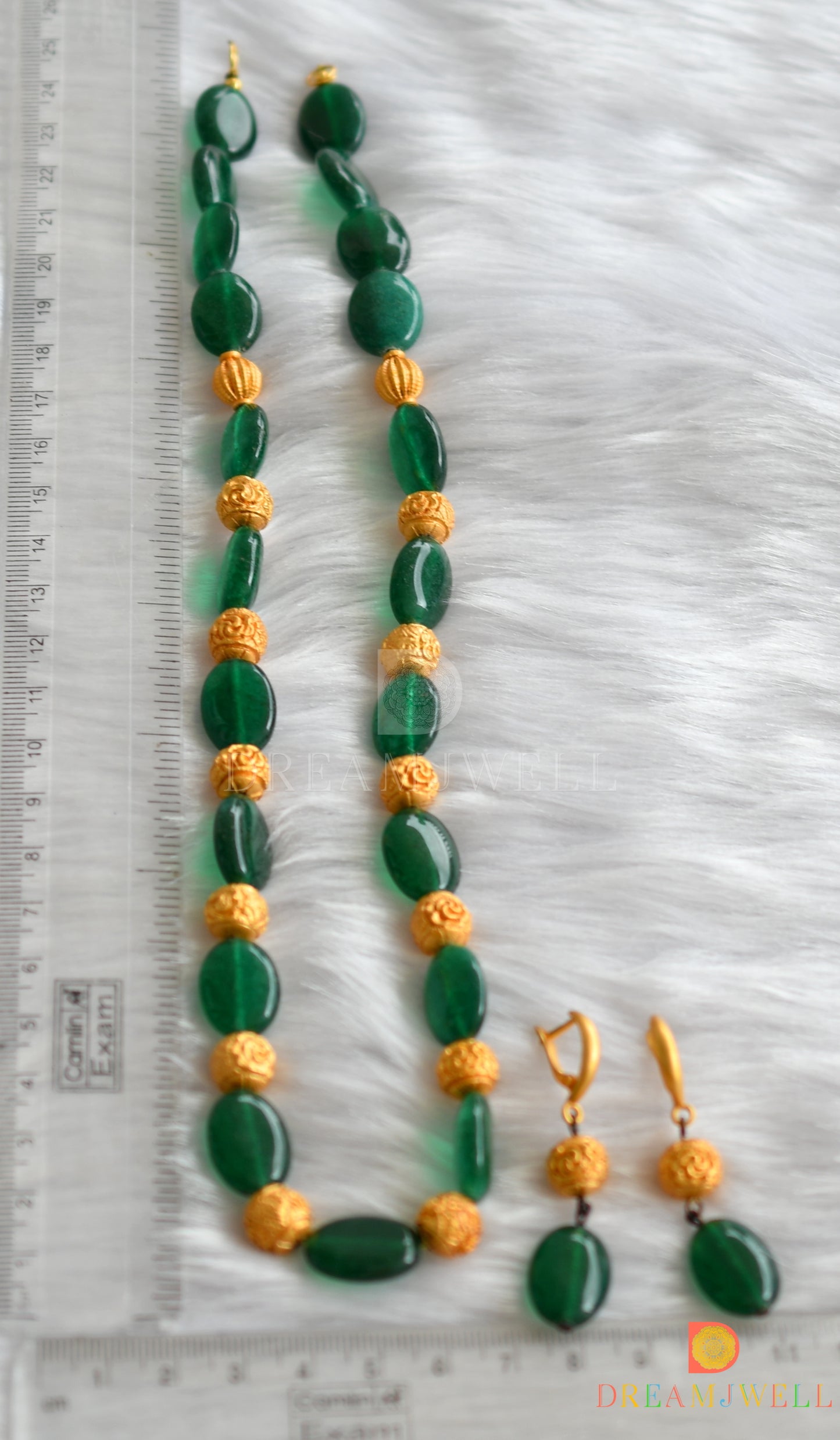 Matte finish green beaded necklace set dj-11385