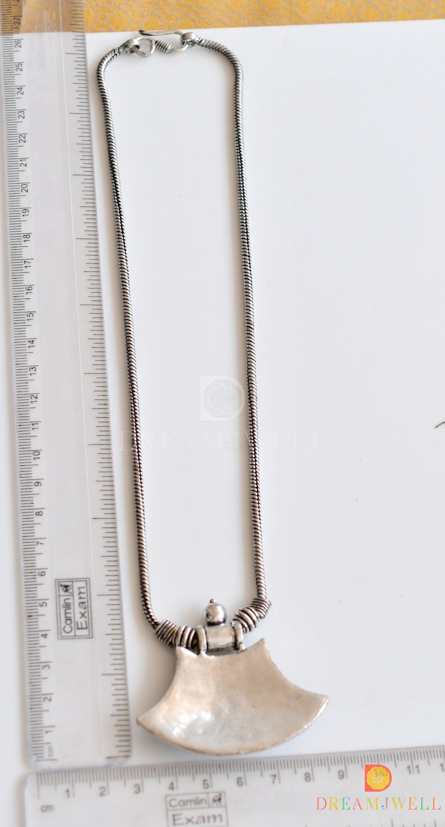 Silver tone green-blue-coral stone necklace