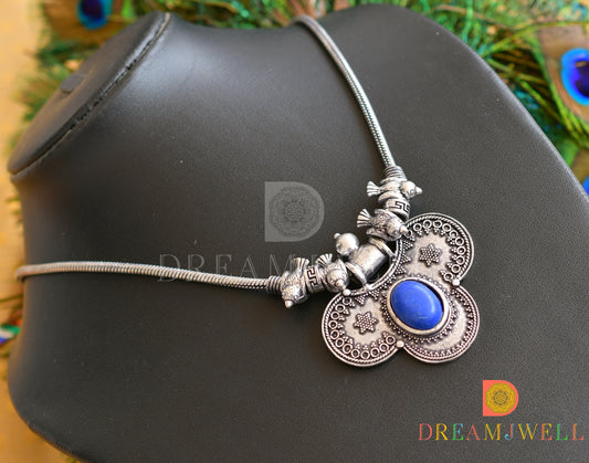 Silver tone Blue-red-coral-green-black designer necklace