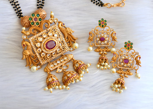 Matte finish cz ruby-emerald peacock mangalsutra set dj-33419