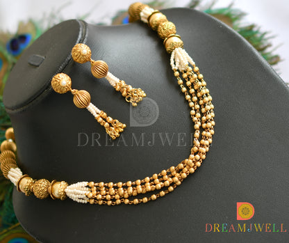 Antique gold tone pearl beaded necklace set dj-11080