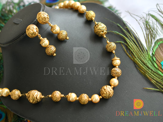 Antique gold tone pearl beaded necklace set dj-11082