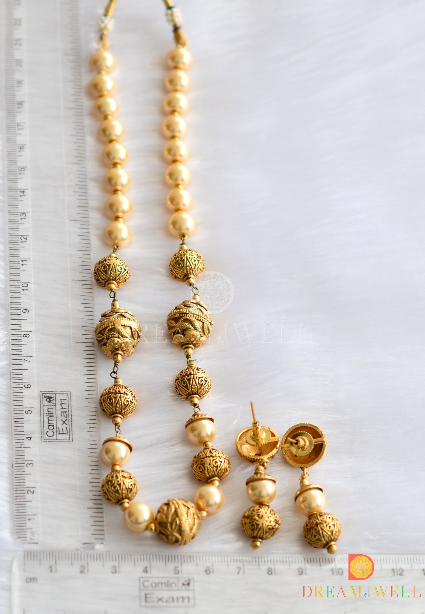 Antique gold tone pearl beaded necklace set dj-11082