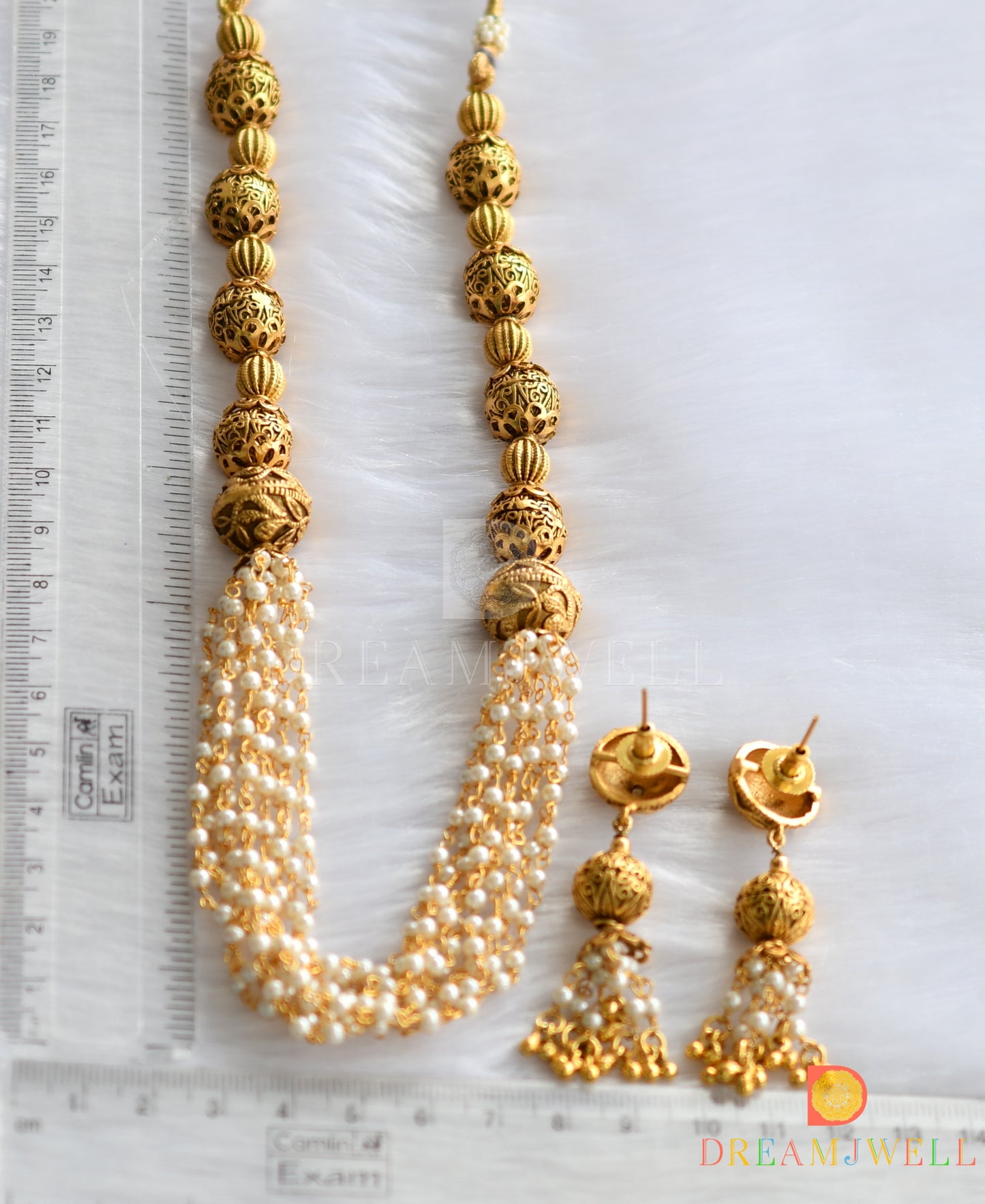 Antique gold tone beaded pearl necklace set dj-11079