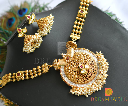 Antique gold tone pearl cluster Peacock Haar Set dj-01370