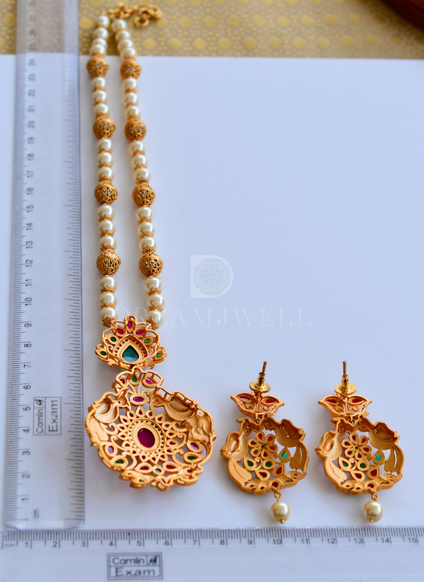 Matte finish pink-green pearl designer necklace set dj-06479