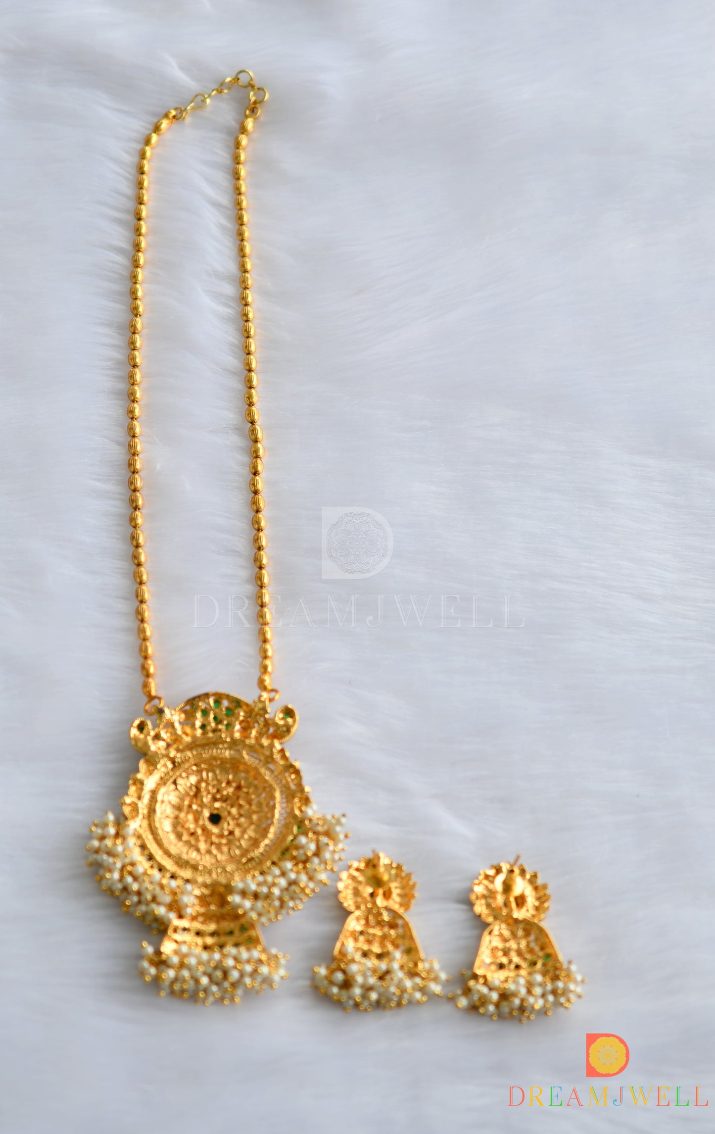 Antique huge pendant green pearl cluster chain set dj-01372