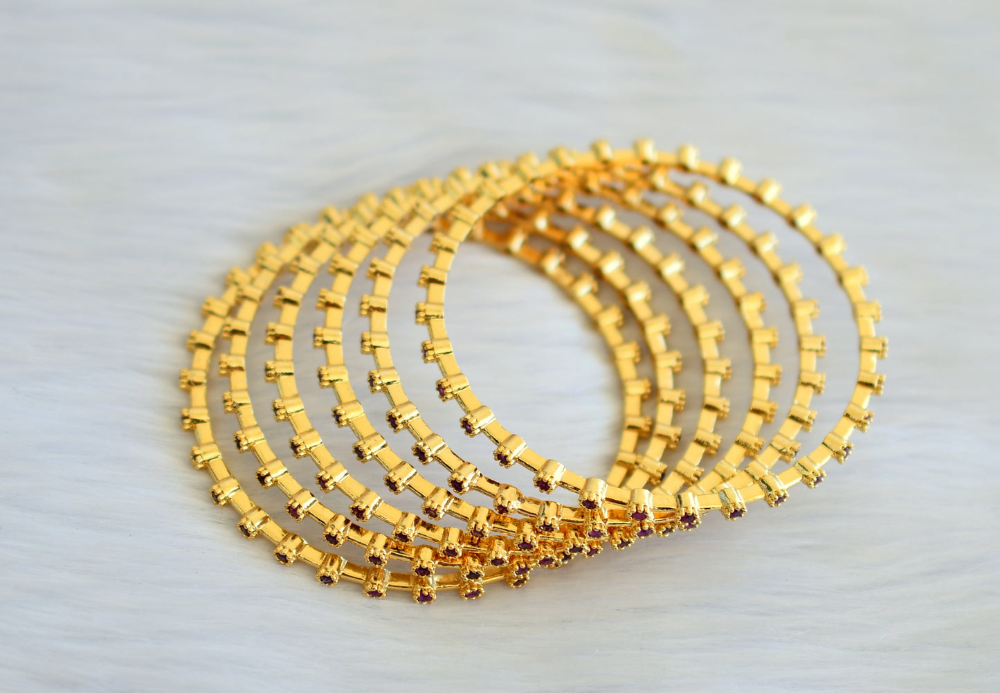 Gold tone ruby set of 6 bangles(2.6) dj-30527