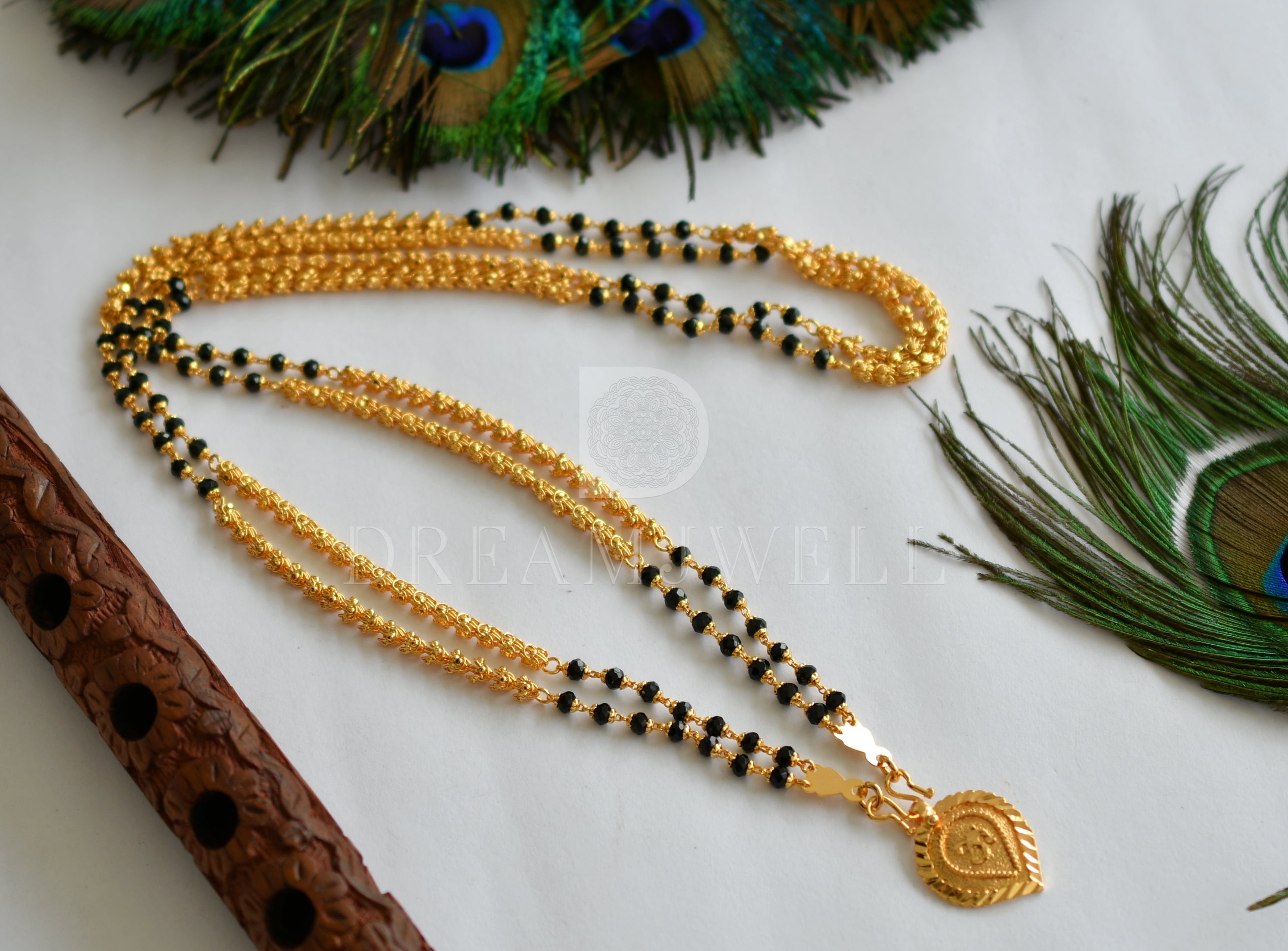 Gold Tone Black Om Pendant Karimani Mala chain Dj 36879 Dreamjwell