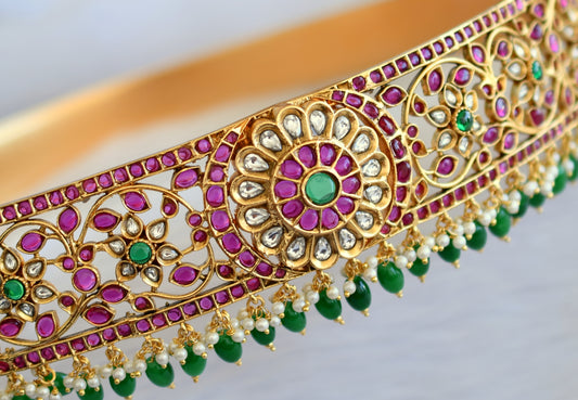 Matte cz real kemp-green bridal waist belt dj-33417